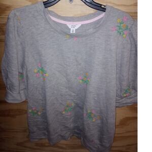 Women's Crown and Ivy Cuff Sleeve Top Embroidered XL Floral